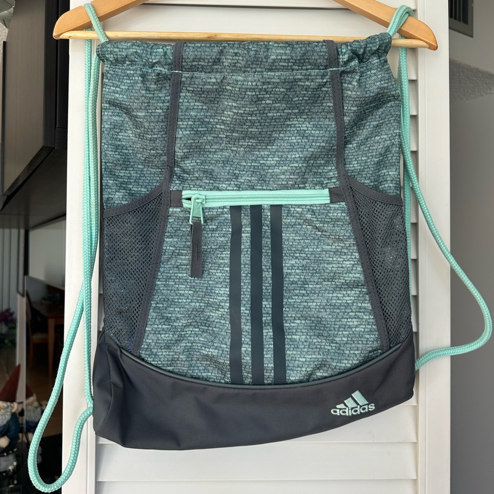 Adidas Aqua and Charcoal Drawstring Bag